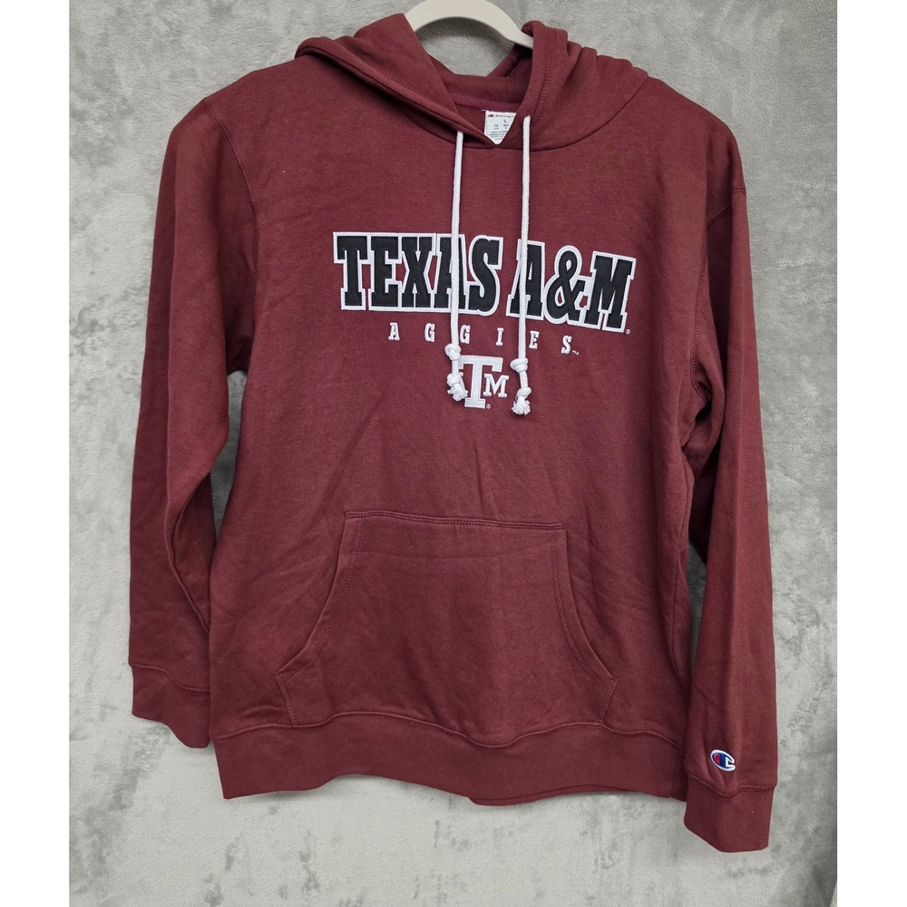 Champion Texas A&M Aggies Hoodie Pullover Large Maroon ATM Collegiate Sweatshirt